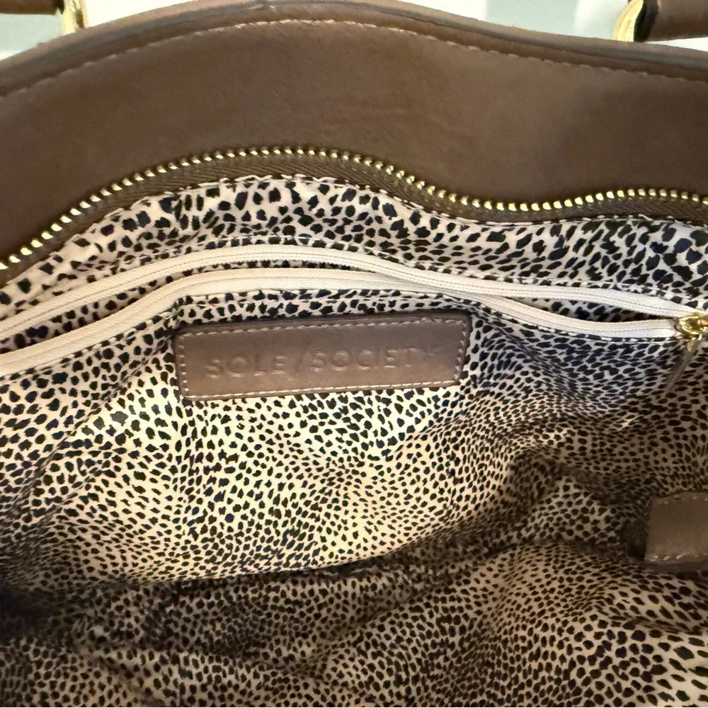 Sole Society Tote Crossbody Suede Animal Print Lining Tote With Crossbody Strap